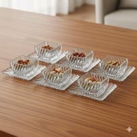 طقم زبادي مع صحن للحلا والمكسرات زجاج مزخرف 12 قطع...