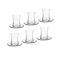 طقم كاسات شاي زجاج مع الصحون 12 قطعة سادة 90 مل