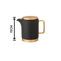 طقم شاي مع براد بورسلان اسود ومعدن ذهبي 14 قطعة