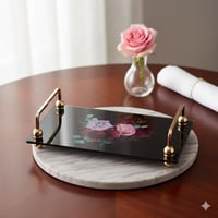 صينية تقديم يد معدن وزجاج اسود وذهبي