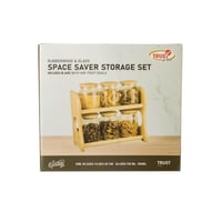 طقم علب بهارات زجاج مع استاند خشب 6 قطعة 2 دور