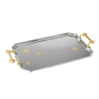 طقم صواني روشن معدن مستطيل مزخرف نيكل و ذهبي 3 قطع...