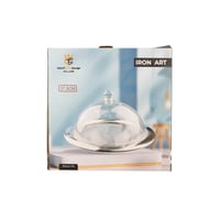 صحن كيك معدن نيكل سادة بغطاء اكرليك شفاف مدور مقاس...