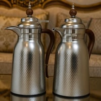 طقم ترامس علا لشاي والقهوة 2 قطعة فضي مطفي يد خشبي...