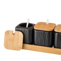 طقم علب سكر وشاي وبهارات مع ملاعق بورسلان اسود بغط...