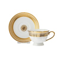 طقم اكواب شاي بورسلان مزخرف ذهبي 12 قطعة 6 اشخاص