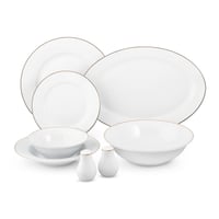 طقم عشاء بورسلان ابيض سادة بخط ذهبي 28 قطعة