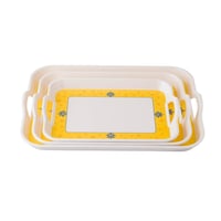 طقم صواني ميلامين مستطيل 3 قطعة ابيض واصفر