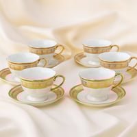 طقم اكواب شاي بورسلان مزخرف ذهبي 12 قطعة 6 اشخاص