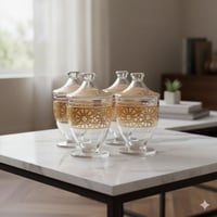 طقم علب سكر وشاي وقهوة وهيل زجاج سادة مزخرف ذهبي 4...
