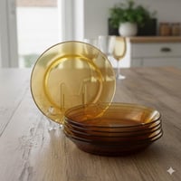 طقم صحون ايدام غويط زجاج مدور فرنسي عسلي DURALEX م...