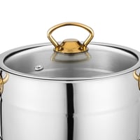 طقم قدور ستيل تركي 18/10 بغطاء زجاج ويد ذهبي 7 قطع...