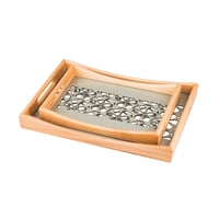 طقم صواني خشب 2 قطعة ارضية مزخرفة مع طبقة عازلة اك...