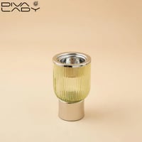 مبخرة زجاج مخطط اخضر بقاعدة وغطاء معدن استيل لماع...