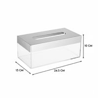 علبة مناديل اكرليك شفاف بفطاء معدن فضي مستطيلة مقا...