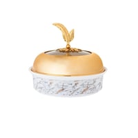 صحن سيراميك بغطاء معدن ذهبي ديزاين ريشة