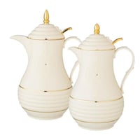 طقم ترامس روز منقوش 2 قطعة كريمي وذهبي