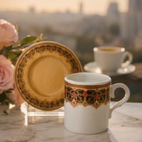 فناجين قهوة تركي منقوش صحن خشب 12 قطعة