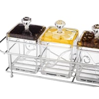 طقم علب سكر وشاي اكريلك 4 علبة مع استاند معدن فضي