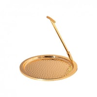 صحن تقديم مدور معدن ذهبي بحامل