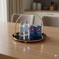 صحن تقديم زجاج اسود بحامل معدن ذهبي