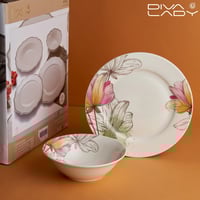 طقم عشاء بورسلان ابيض فاخر نقشة زهرة التوليب 24 قط...