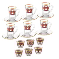 طقم شاي وقهوة زجاج بنقشات تراثية 18 قطعة ذهبي