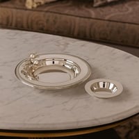 صحن تمرية مع صحن نوى معدن فضي ديزاين وردة فضي متحر...