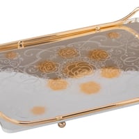 صينية معدن ذهبي فضي مستطيلة مفردة