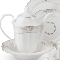 طقم عشاء بورسلان صيني فاخر بنقشات ناعمة 70 قطعة 6...