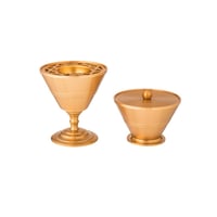 طقم مبخرة وعلب عود معدن ذهبي مع تبسي وملقط