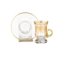 طقم فناجين شاي كريستال تركي حفر ليزر ذهبي فاخر 6 ا...