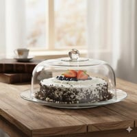 صحن كيك زجاج بغطاء متحرك