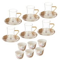 طقم فناجين شاي وقهوة 18 قطعة بورسلان فاخر زهور ناع...