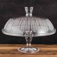 صحن كيك بقاعدة وغطاء زجاج تركي Pasabahce حفر ليزر