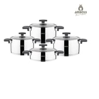 طقم قدور استيل تركي 18/10 امبوس 8 قطعة غطاء زجاج