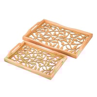 طقم صواني خشب 2 قطعة ارضية مزخرفة مع طبقة عازلة اك...