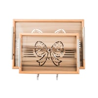 طقم صواني خشب 2 قطعة بيد معدن ارضية مزخرفة مع طبقة...