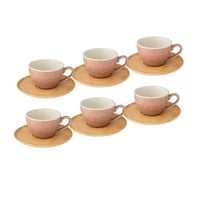 طقم فناجين قهوة تركي بورسلان فاخر وردي منقوش بصحن...