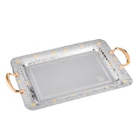 طقم صواني معدن نيكل وذهبي بزخرفان ناعمة 3 قطعة مست...