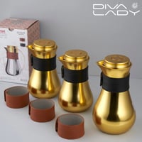 ترمس شاي وقهوة معدن ذهبي بأطار جلد داخل استيل 350...