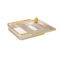 صحن تقديم اكريلك مربع بغطاء ذهبي مقاس 27*27 سم