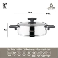 طقم قدور استيل تركي 18/10 امبوس 8 قطعة غطاء زجاج