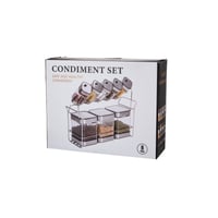 طقم علب زجاج 8 قطعة مع استاند استيل فضي