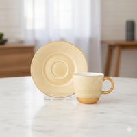 فناجين قهوة تركي بيج وذهبي قاعدة معدن 12 قطعة