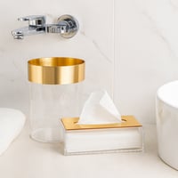 طقم سلة وعلبة مناديل اكرليك شفاف مدور مع ذهبي