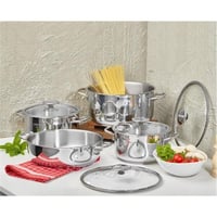 طقم قدور استيل تركي 18/10 امبوس 8 قطعة غطاء زجاج