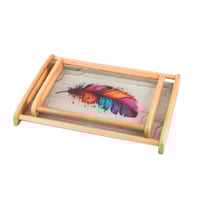 طقم صواني خشب 2 قطعة ارضية زجاج بلمسة فنية أنيقة م...