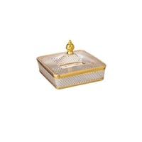 صحن تقديم اكريلك مربع بغطاء ذهبي مقاس 22*22 سم