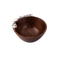 صحن فواكه خشب هندي بديكور فراشات فضي